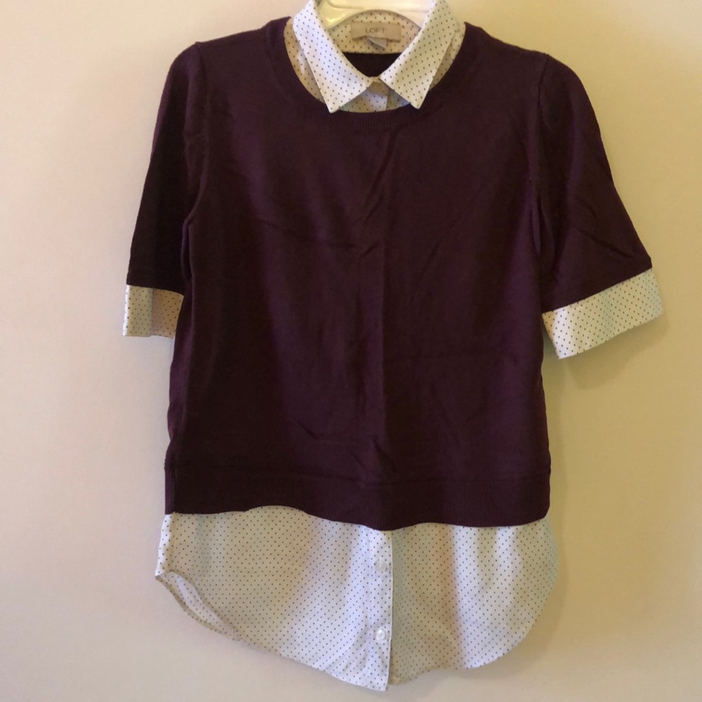 Loft elbow length sweater with attached shirt